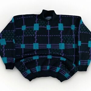 Vintage 1988 Stefano International Women's Knit Sweater Geometric Made in USA